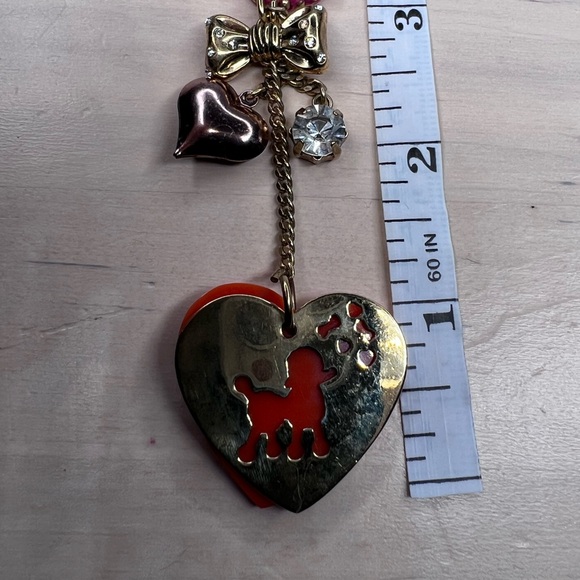 Betsey Johnson Vintage Poodle Heart Bow Crystal Charms Statement Necklace - Picture 3 of 10